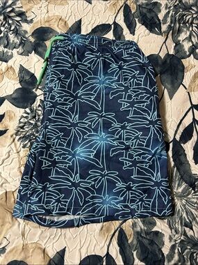 Navy Palm-Print  swim trunks